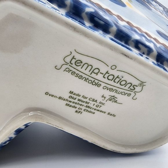 Tara Temptations Presentable Ovenware Old World Heart Shaped Bowl Blue 1 Quart - Picture 10 of 12